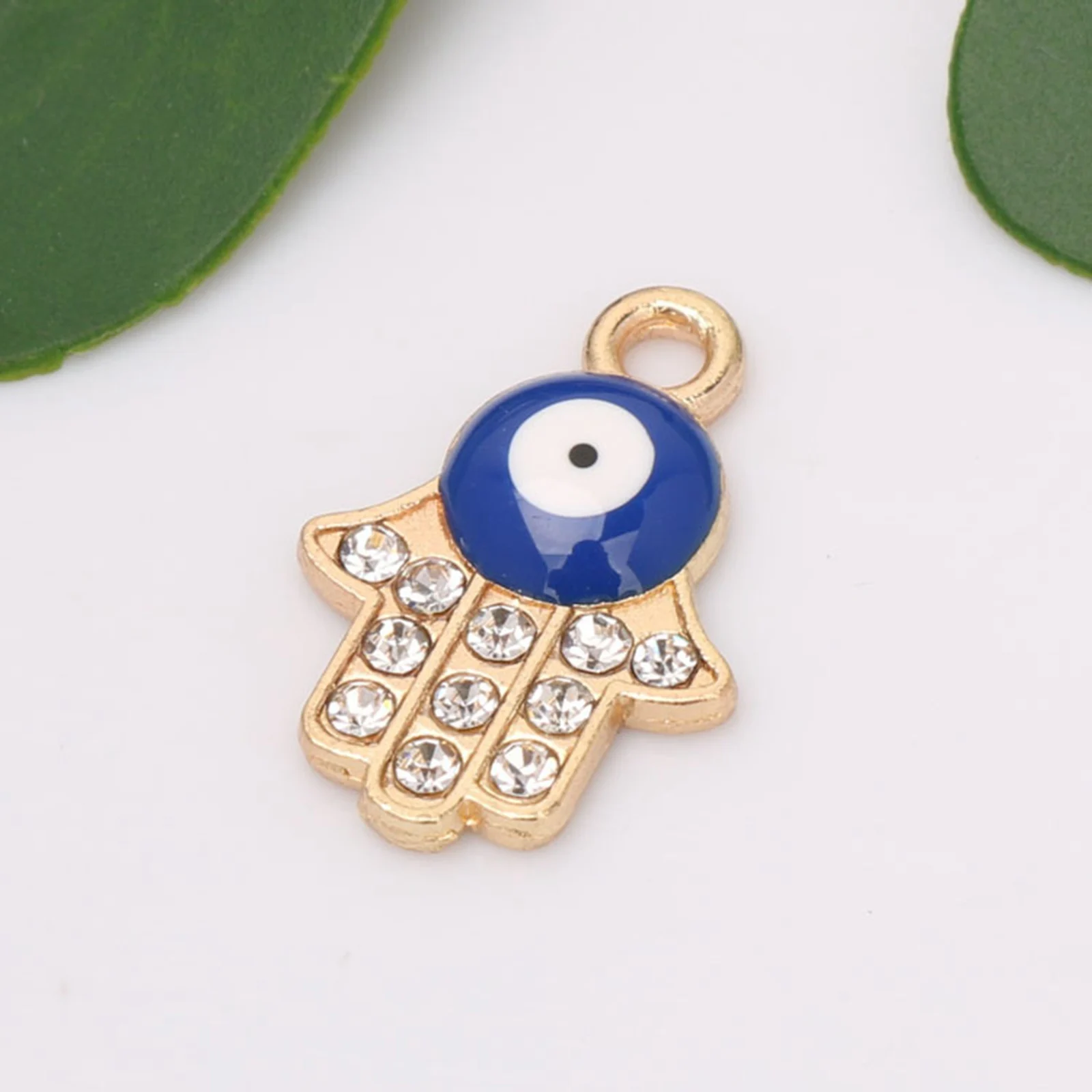 10 Golden Alloy Rhinestone Hamsa Hand Mixed Enamel  EYE Kabbalah Charm Pendants 14X21mm