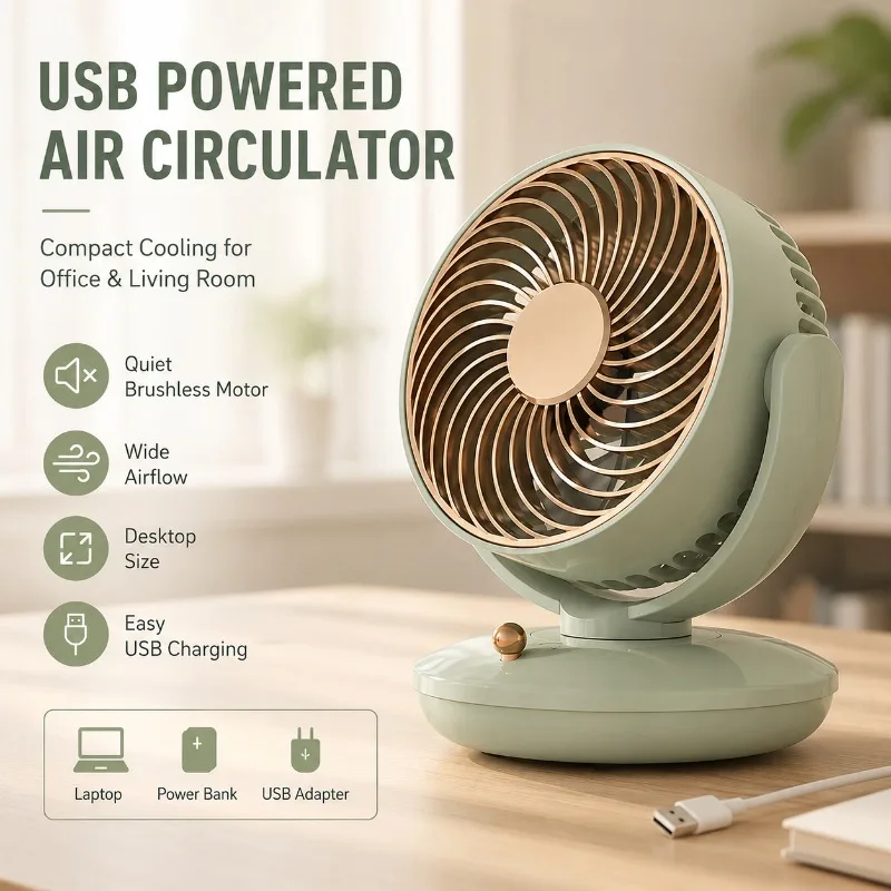 Knob‑operated Oscillating Desk Fan Built‑in Lithium Battery Dual Color Selection Daily Indoor Wind Supply