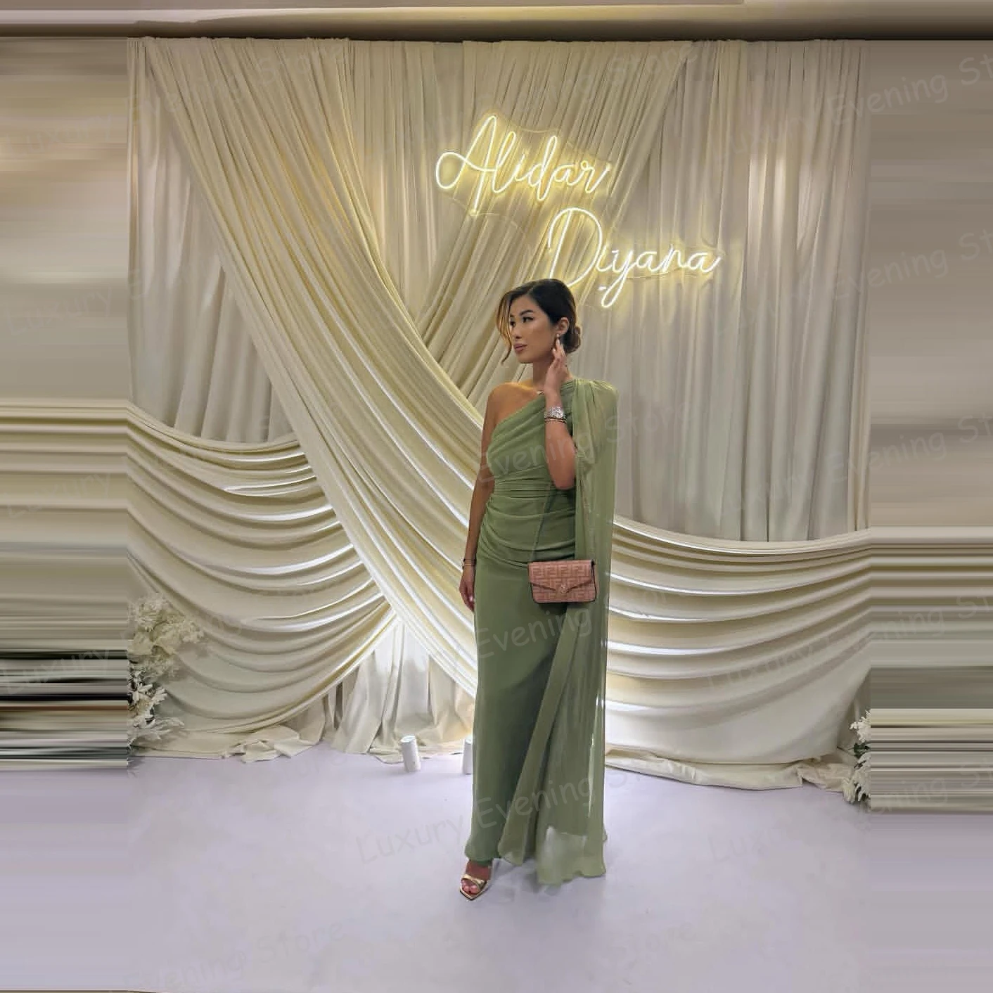 

Роскошные зеленые вечерние платья русалки на одно плечо, шаль, модные платья для выпускного вечера, официальные платья на заказ 2025, Vestidos فساتين سهرة