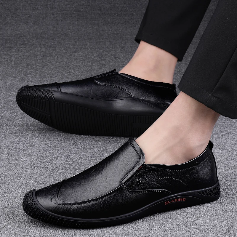 Luxury Brand Outdoor Men's Top Layer Cowhide Comfortable Non Slip Loafers Fashionable Spring Men Breathable Casual Leather Shoes