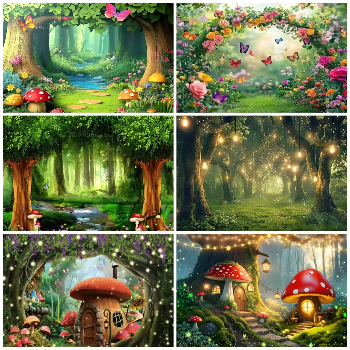 

Fairy Tale Enchanted Forest Background Banner Wonderland Dreamy Jungle Mushroom Theme Party Decoration Photography Backdrop Prop