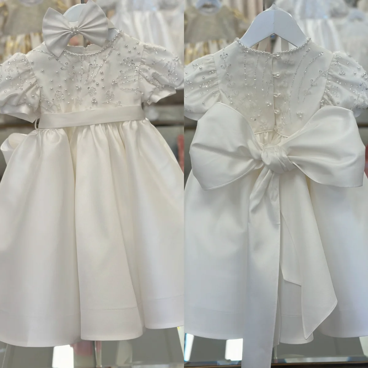 

Pearls Baby Girl Christening Gowns Crystal White Girls Baptism Dress Newborn Kids Birthday First Communion Dress