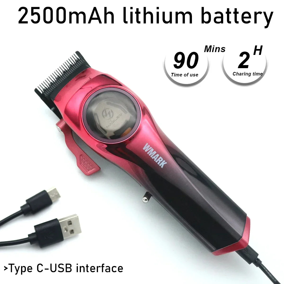 WMARK 9009 Professional Hair Cutting Machine Men's 9000RPM Magnetic Motor DLC Blade Full Metal Display Hair Clipper Hair Trimmer