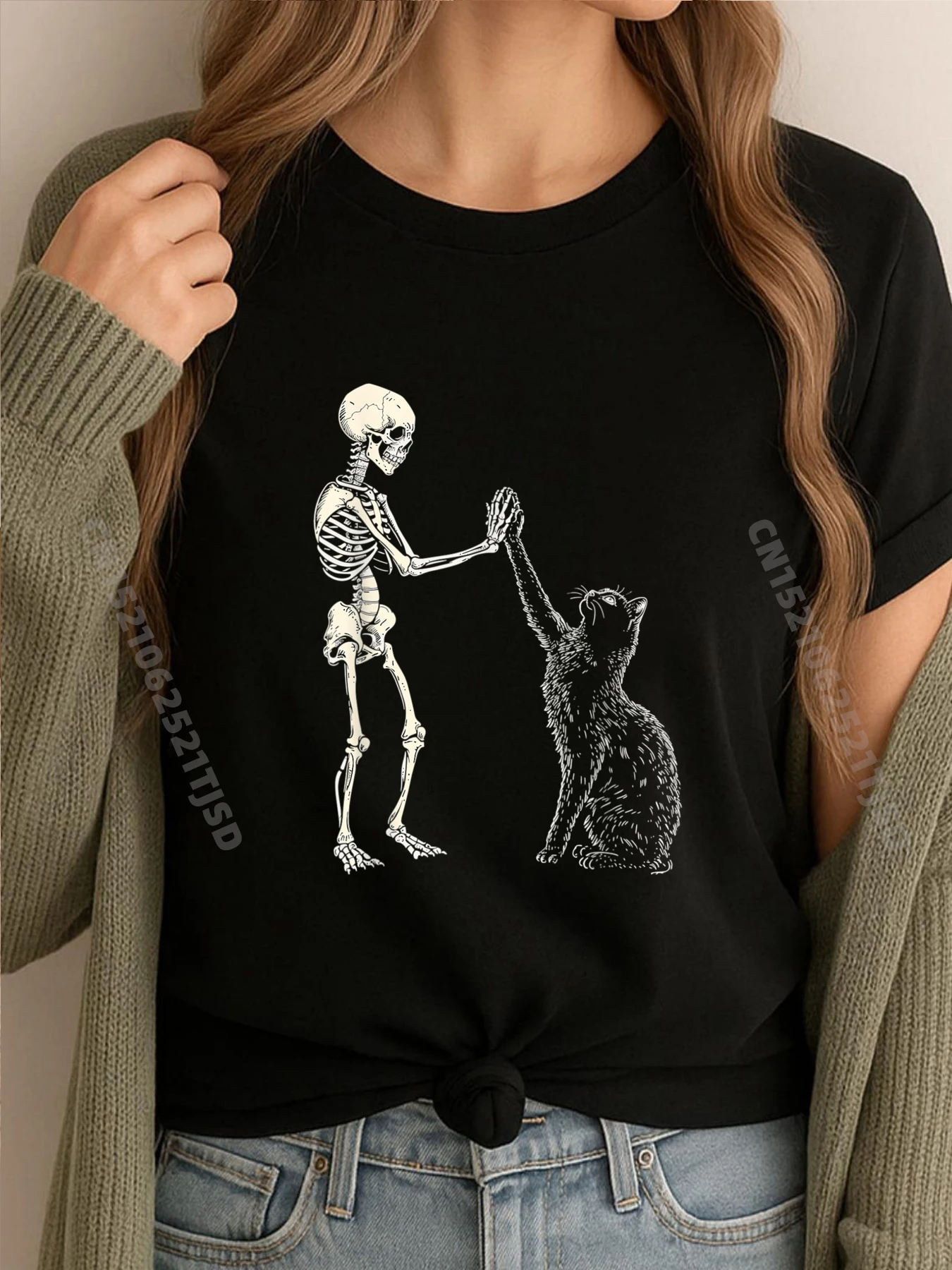 

Розовые футболки с рисунком «Скелетный кот», милый котенок на Хэллоуин