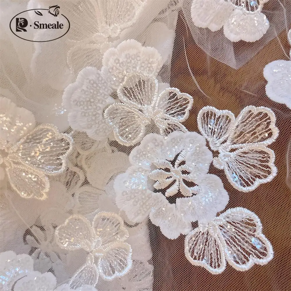 Pailletten-Spitze-Blumen-Brautstoff, weiße Blumen, Hochzeitskleid, Kopfschmuck, Rock, DIY-Handnähzubehör, Kleidung – Detail 4
