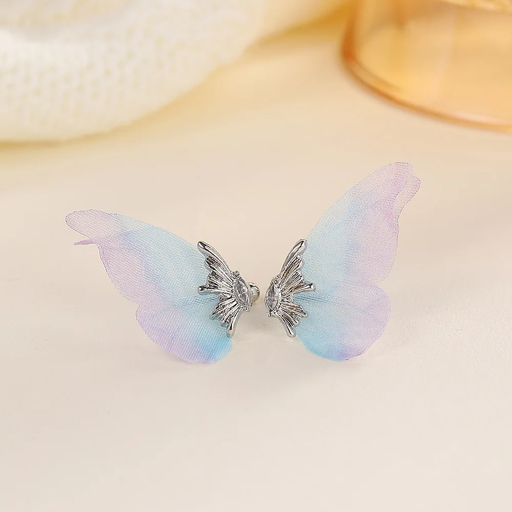 Fairy Tulle Butterfly Ear Clip Earrings For Women Jewelry Ear Cuffs Without Hole Single Fake Piercing Wings Earrings Z40