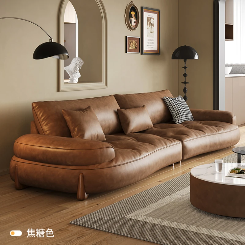

*Итальянский минималистичный масляный воск кожаный диван в стиле ретро из натуральной кожи минималистичный французский размер гостиная верхний слой воловьей кожи