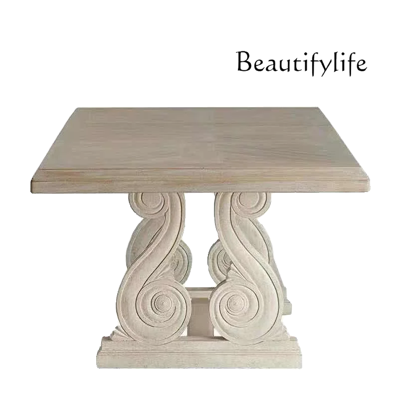 

American Light Luxury Solid Wood Dining Table and Chair Renaissance Rectangular Red Oak Stretchable Dining Table
