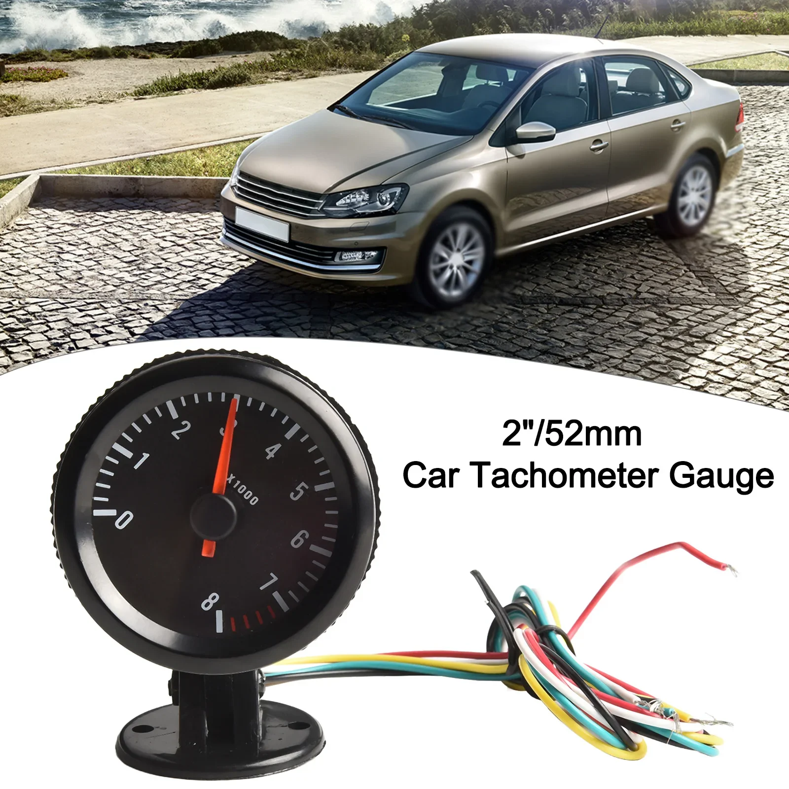 2 52mm Car Tachometer Gauge Meter With LED Display For 12V Vehicles 08000 RPM Readout Adjustable Cylinder Options
