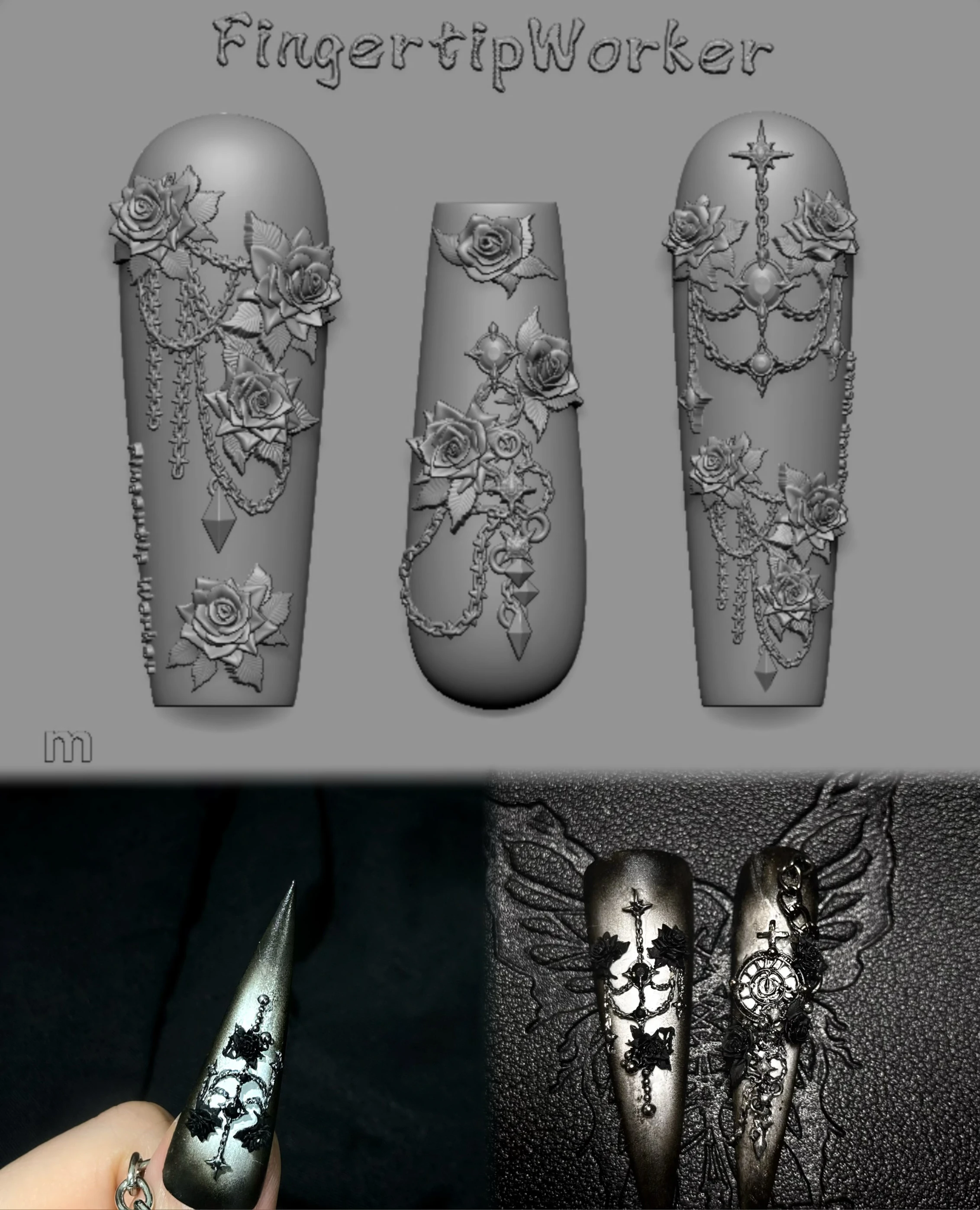 1Pc Chain Ice Flower Fox Spoon Fork Dragon Snake Butterfly 3D Acrylic Mold Nail Art Decorations  DIY Design Silicone Nails Mold