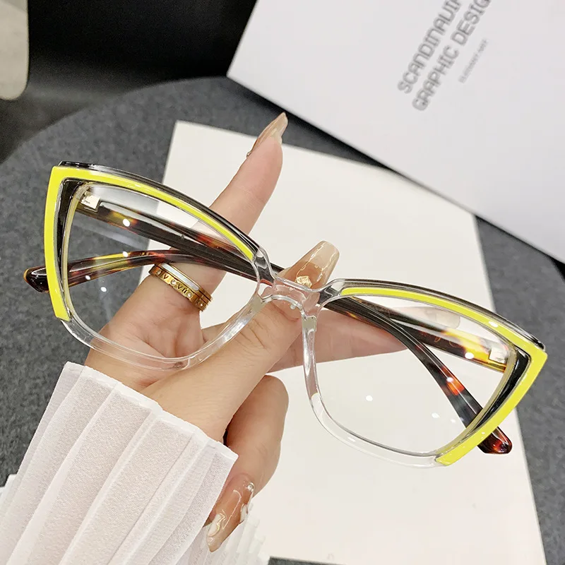 

New Fashionable Anti Blue Light Cat Eye Frame Reading Glasses European and American Trendy PC Color Blocked Presbyopia Glasses