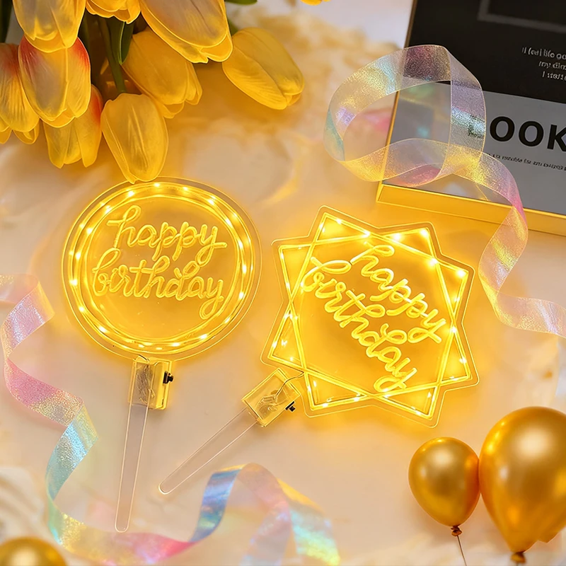 LED-Nachtlicht, blinkend, alles Gute zum Geburtstag, Tortenaufsatz, leuchtendes Neonlichtschild für Geburtstagskuchen, Dekoration, Partyzubehör – Detail 8