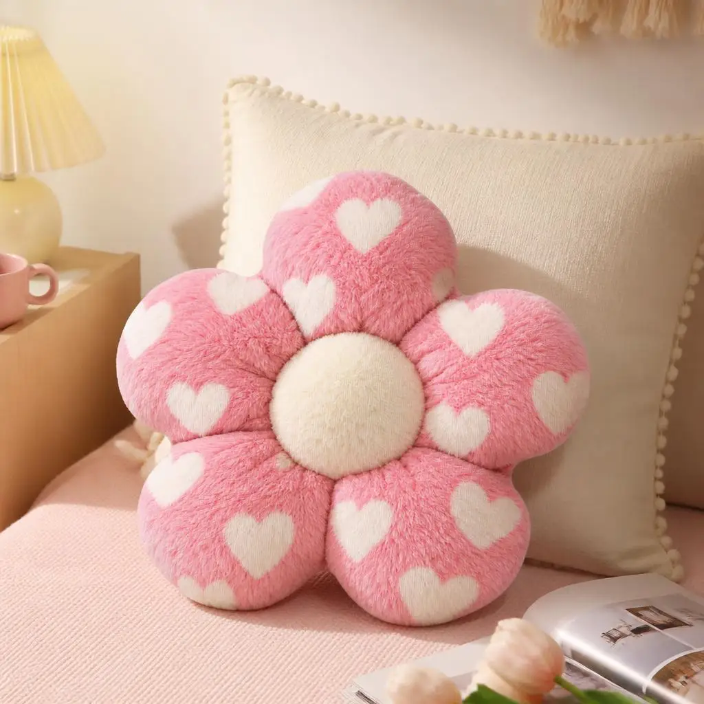 Pink Heart Flower Shaped Pillow Soft Stuffed Cushion Romantic Throw Pillow for Sofa Bedroom Home Decor Valentines Day Gift