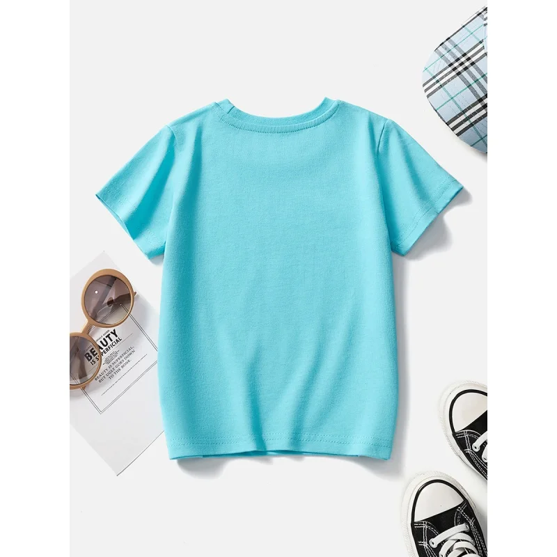 T-shirt à manches courtes pour enfants, T-shirt bleu pour garçons, motif de voiture de dessin animé, demi-manche, vente en gros, été, nouveau, 2022