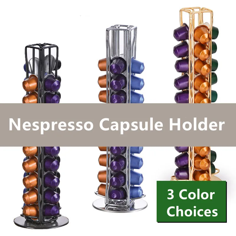 Rotatable Coffee Capsules Pods Holder Nespresso Storage Stand 40 Pcs Iron Capsule Display Shelves Rack Coffee Organizer