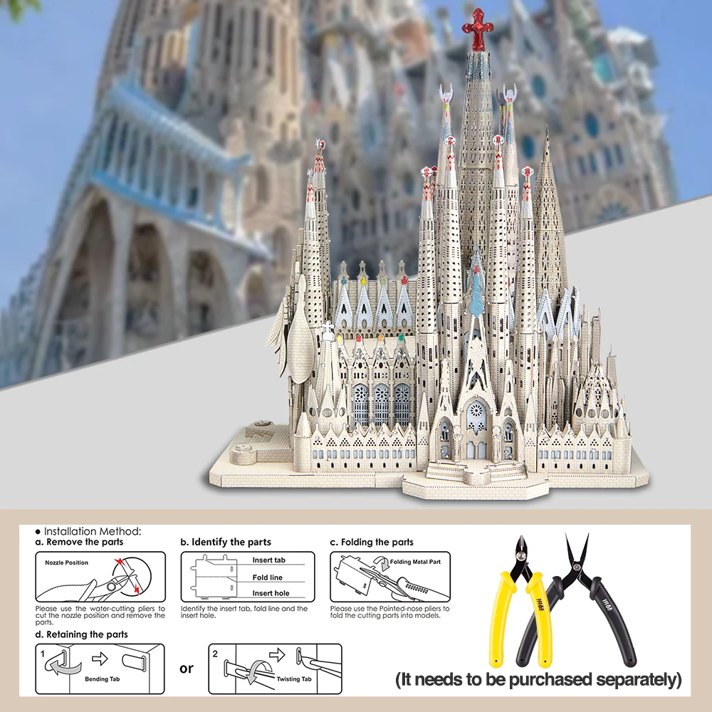 Piececool 3D Metal Puzzles La Sagrada Família Model Building Kits Jigsaw Toy DIY Set for Adult Collection Building Blocks