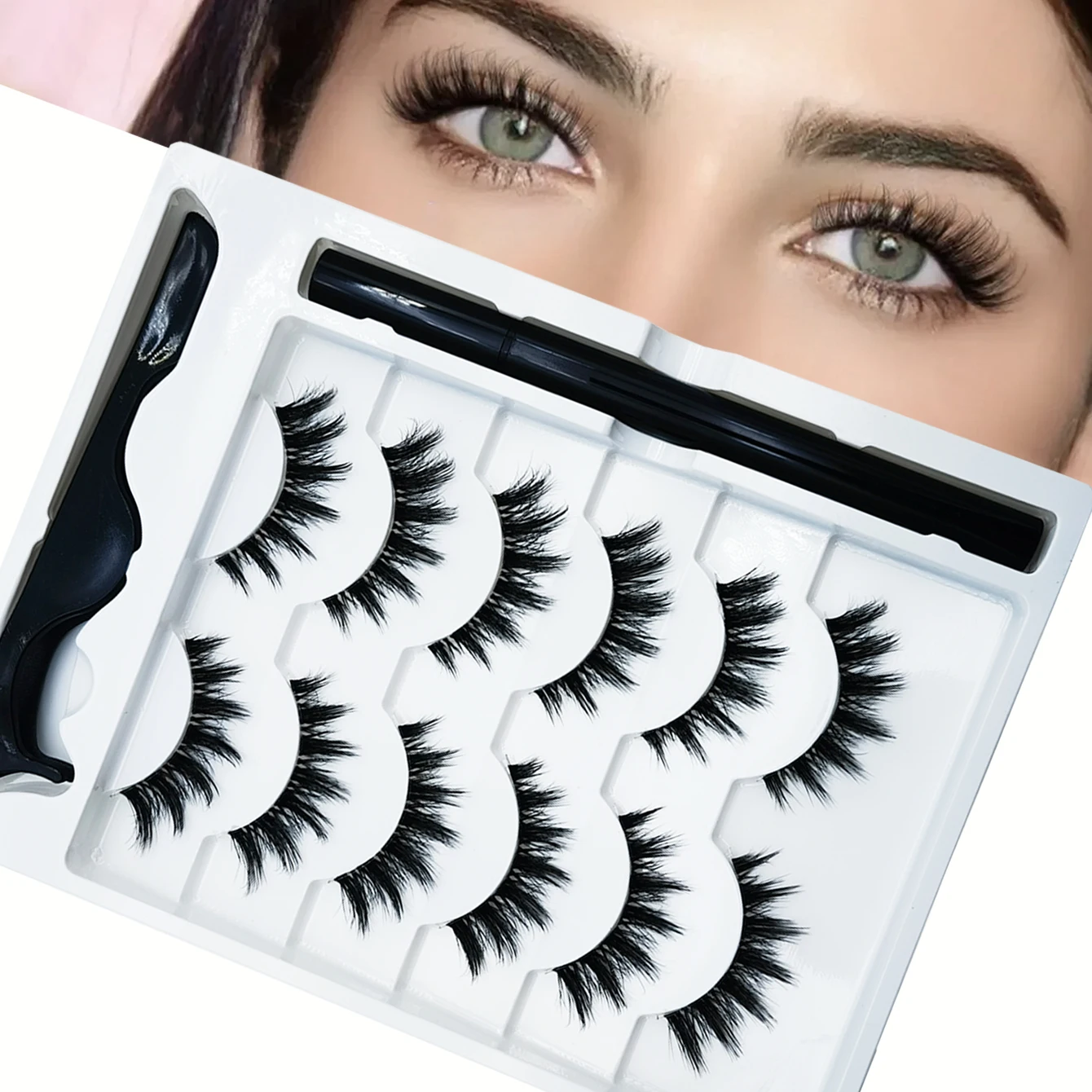 قلم كحل مغناطيسي ذو جذع شفاف ، رموش صناعية ، تجعيد سميك وطبيعي ، قلم كحل لاصق ، لا يتسرب ، 6 أزواج #1