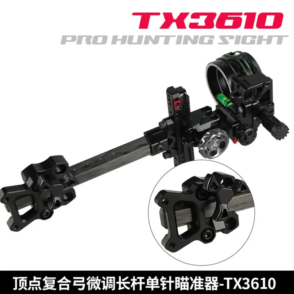

TX3610 Compound Bow Sight Single Pin Sight 0.019'' Fiber Optic 4/6/8X Lens Adjustable Left/Right handed for Bow Hunting Archery