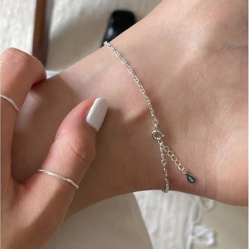 Authentic 925 Sterling silver Pig Nose Chain Anklet Bracelet Adjust C-D30