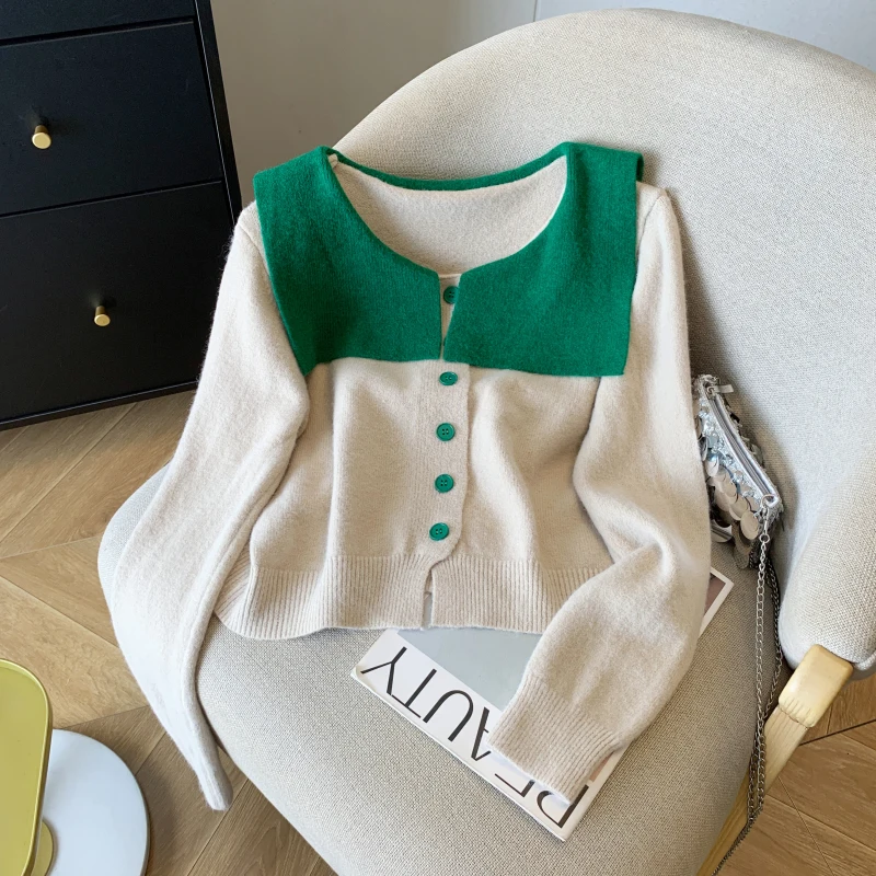 

Soft Cozy Knitted Sweater Women's Gentle Doll Collar Top Design Sensation Lazy Sle Autumn Winter ort Length Long Sl...