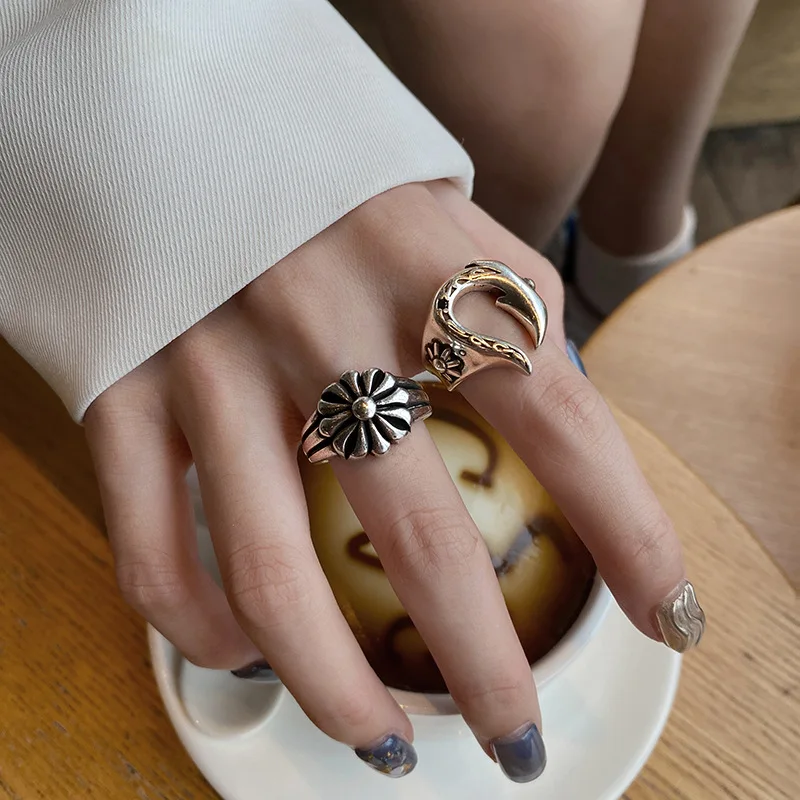 INS stylish retro flower opening adjustable ring lady