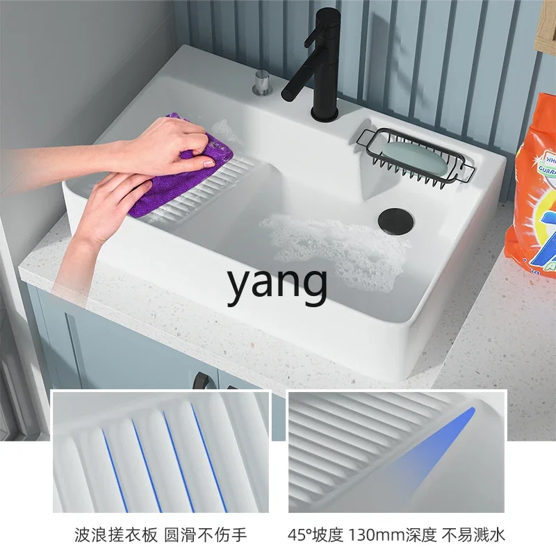 Yjq platform basin side drainage wash basin with washboard right side launching balcony ceramic single basin