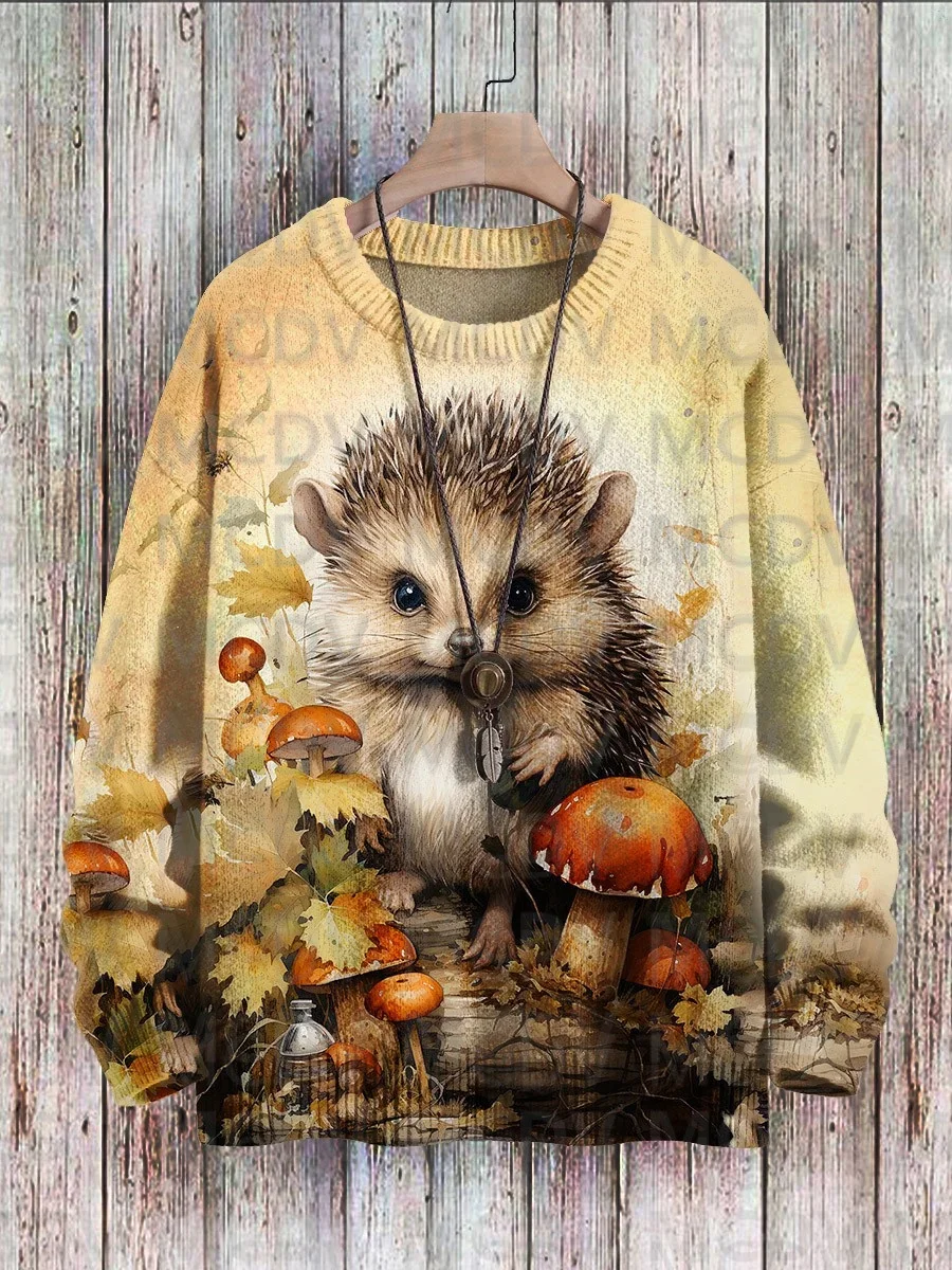 Hedgehog Vintage Art Vibe Print Sweater Men's For Women's Pullover