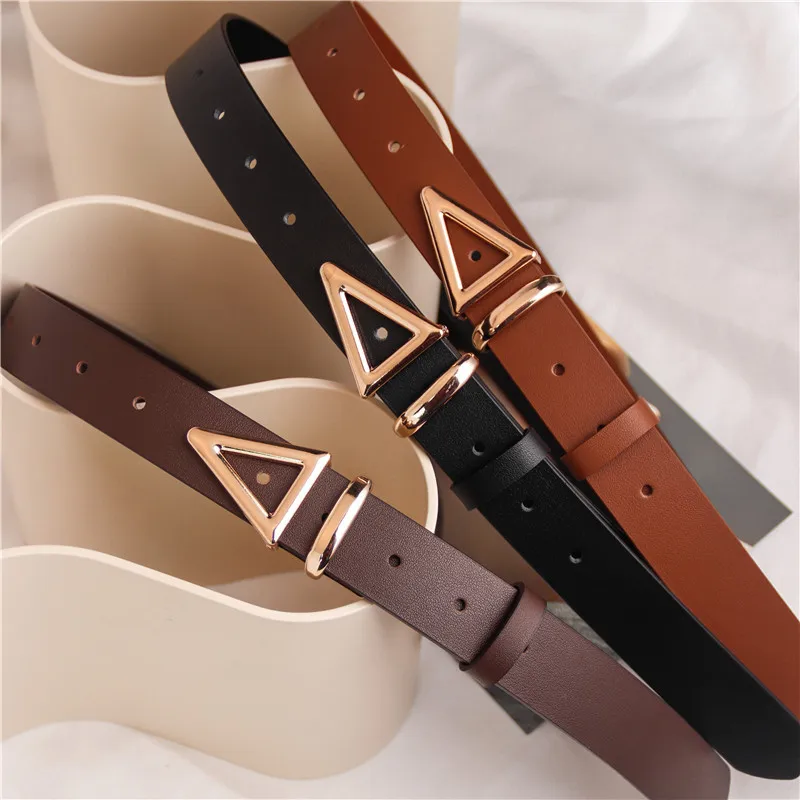 

Luxury Black Belt for Women's Fashionable Leather Decoration Suit Belt Korean Triangle Inset Style Black Jeans with Trendy Items