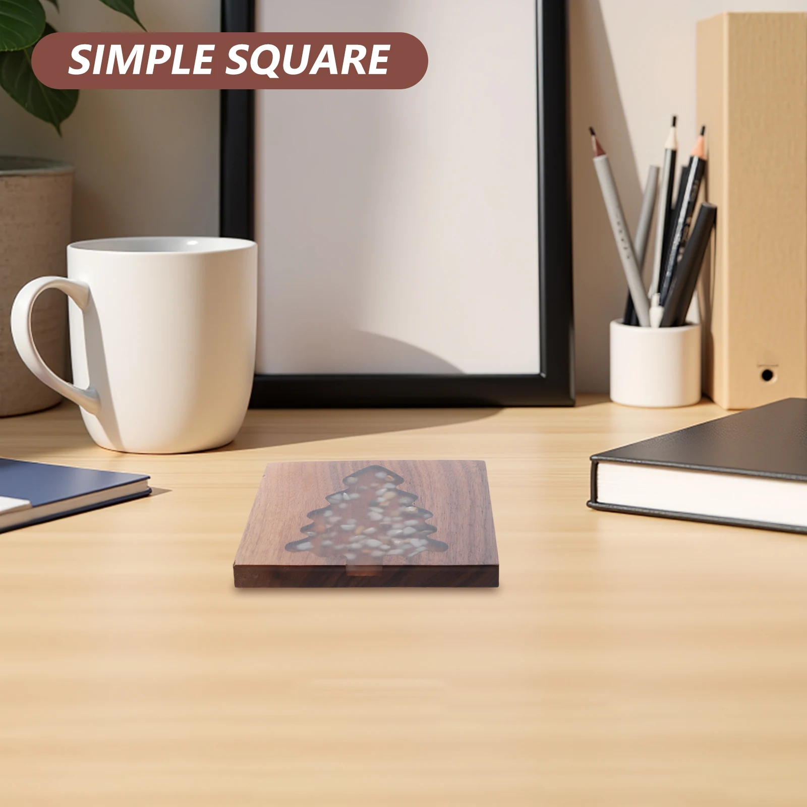 

4 Piece Christmas Tree Wood Coasters Square Shape Heat Insulation Coasters for Tea Coffee Mug Holiday Party Table Decor