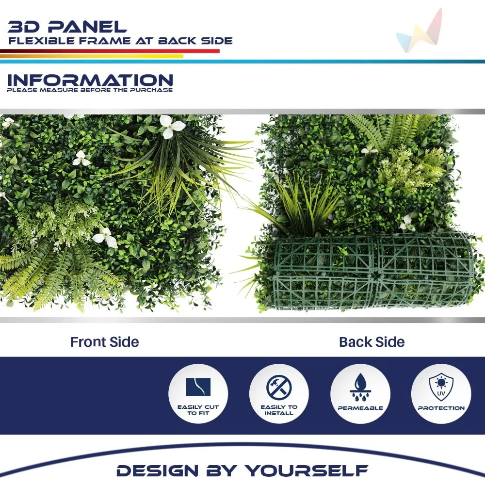 

20 упаковок 20-дюймовых квадратных панелей из искусственного самшита для украшения зеленых стен — идеально подходят для наружных и внутренних садов и спины