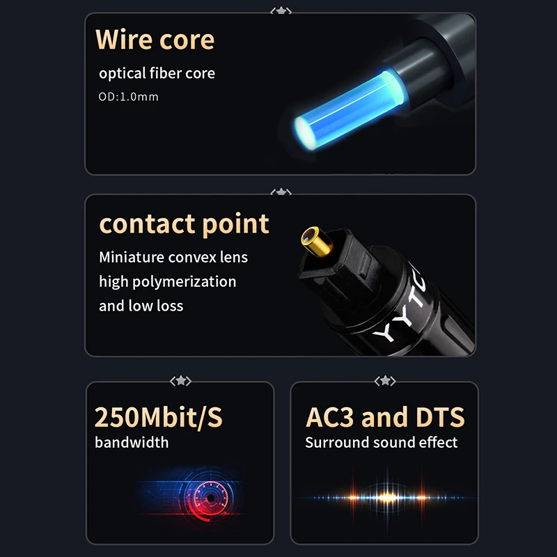 YYTCG-Cabo Toslink Áudio Óptico Digital, Hi-Fi Vídeo, DVD, Xbox, PS4 Speaker, Hi-End Fiber, 5.1