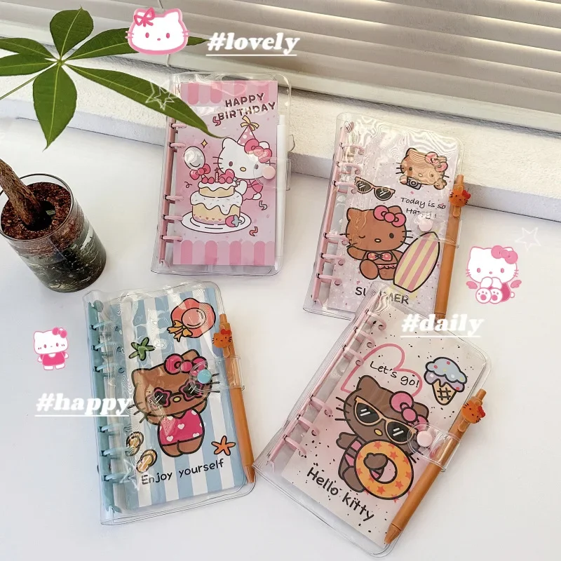 Kawaii Hallo Kitty Notizbuch Vollfarb seite mit Stift Anime Cartoon DIY abnehmbare Binder Handbuch 45 Blatt Studenten Briefpapier