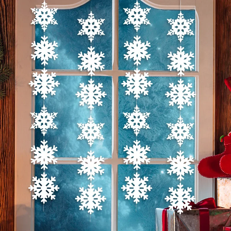 6Pcs Christmas White Snowflake Hanging Garland for Christmas Party Living Room Bedroom Doors Windows Christmas Decoration Supply