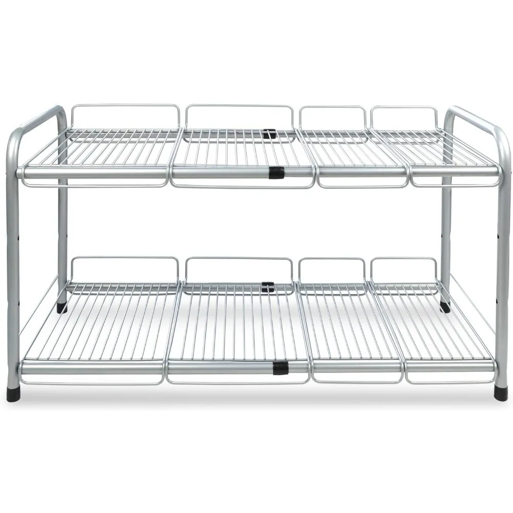 

2 Tier Under Sink Expandable Shelf Organizer, Storage Rack (Silver)