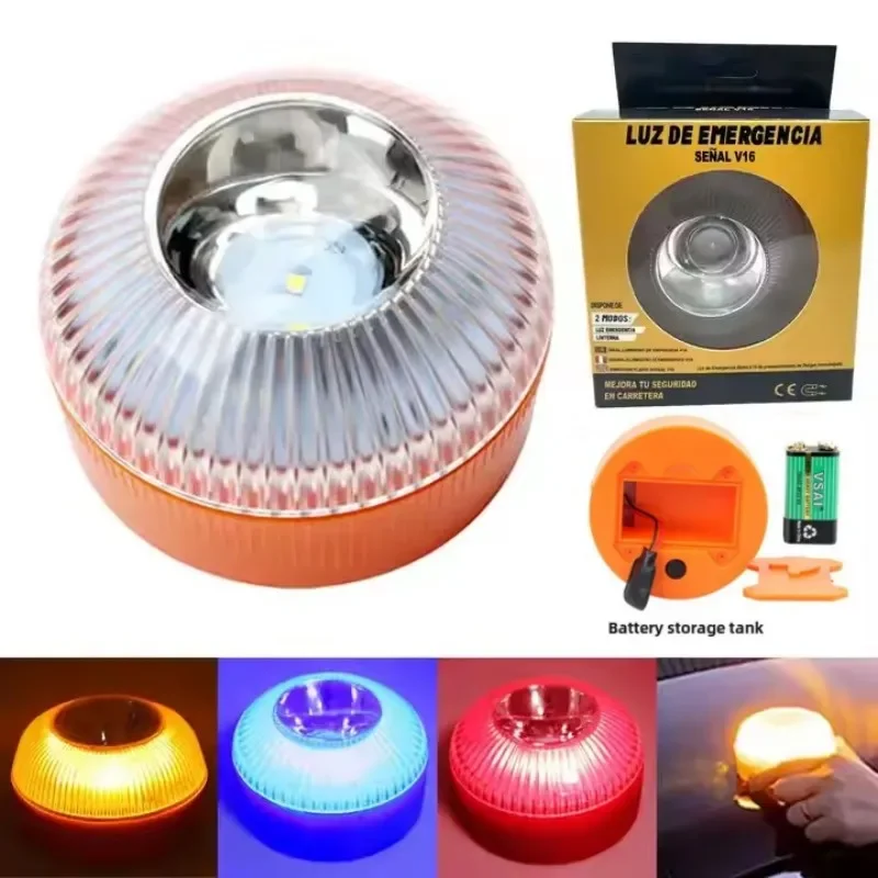 

Round Emergency Strobe Light V16 LED Flashlight Strobe Light Road Accident Lamp Replaceable Battery Waterproof Warning Lamp
