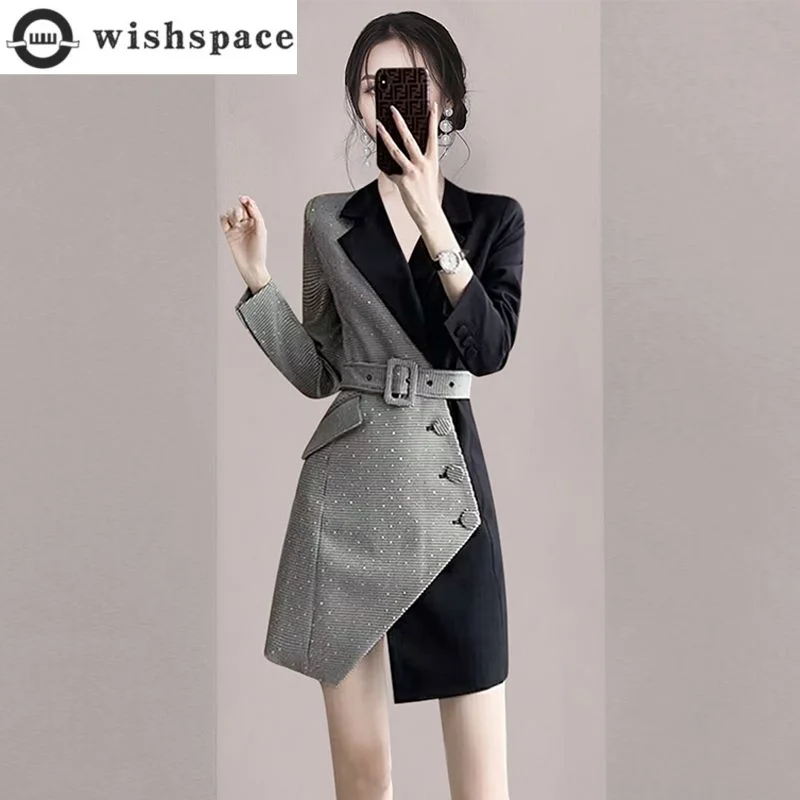 

Autumn and Winter New Patchwork Long Sleeved Jacket Windbreaker Women's Coat Elegant Women's Asymmetrical Top