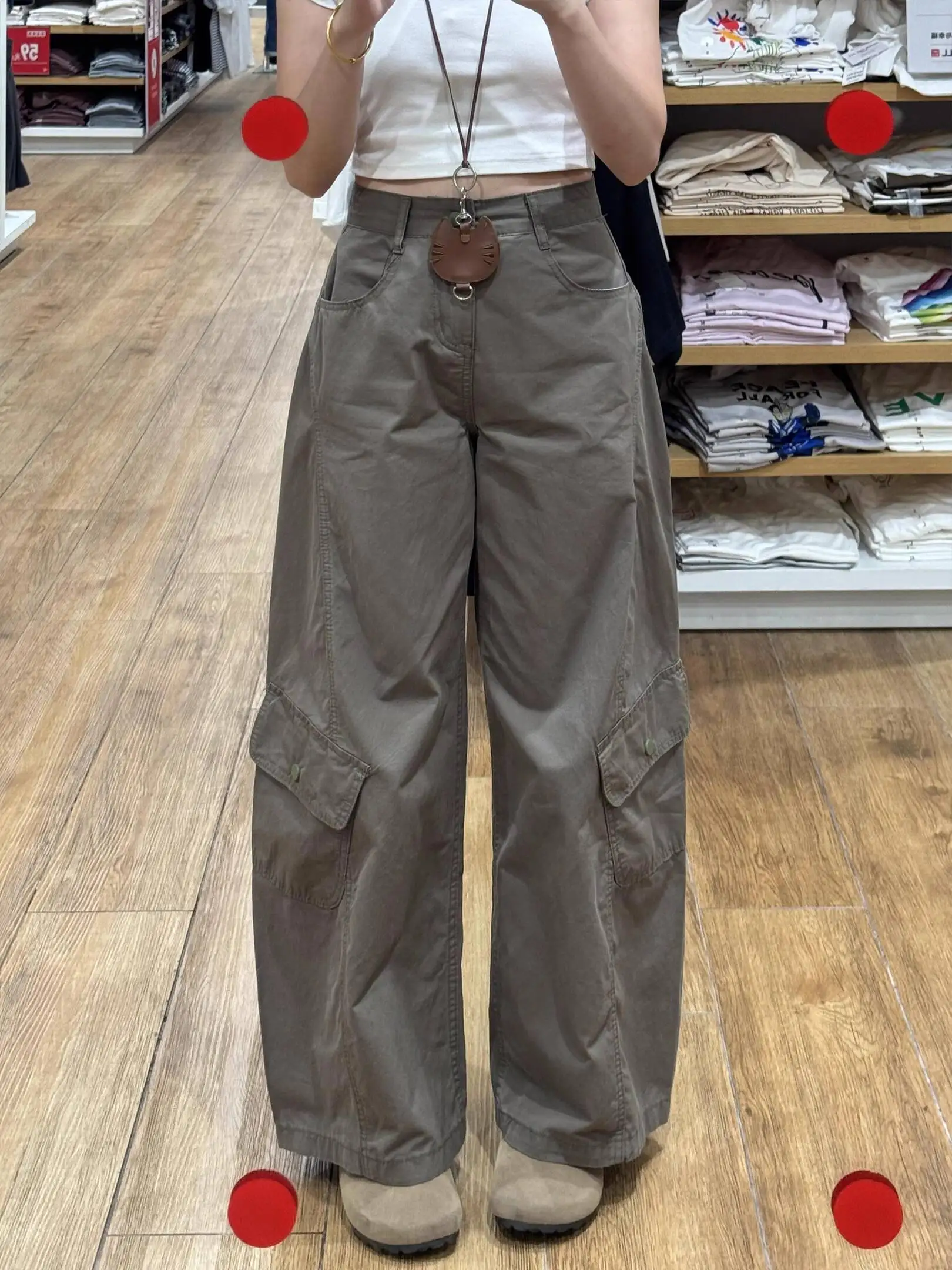 Casual broek voor dames 2025, herfst nieuwe vintage cargo-jeans, plus maat, hoog getailleerde afslankende rechte broek met wijde pijpen