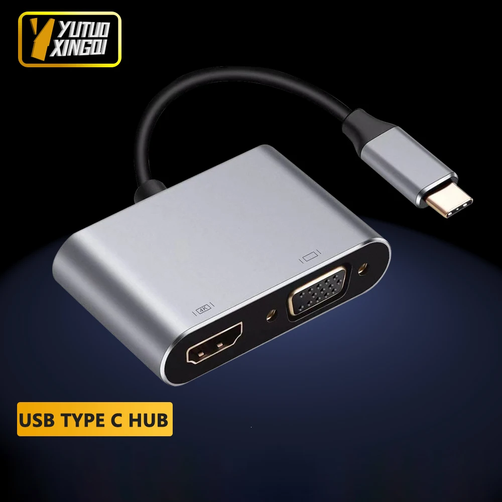 4K USB Type C to VGA 1080P USB C 3.0  PD HD Video Cable Docking Station Adapter Converter  Dock Hub 4 in 1 HD USB C