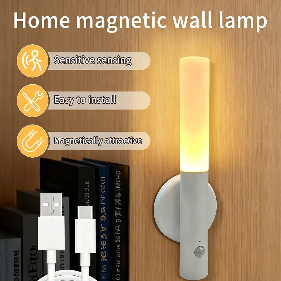 

Светодиодный беспроводной магнитный индукционный настенный светильник, портативная лампа для шкафа, перезаряжаемая лампа для шкафа, индукционная лампа для человеческого тела, гардеробная лампа