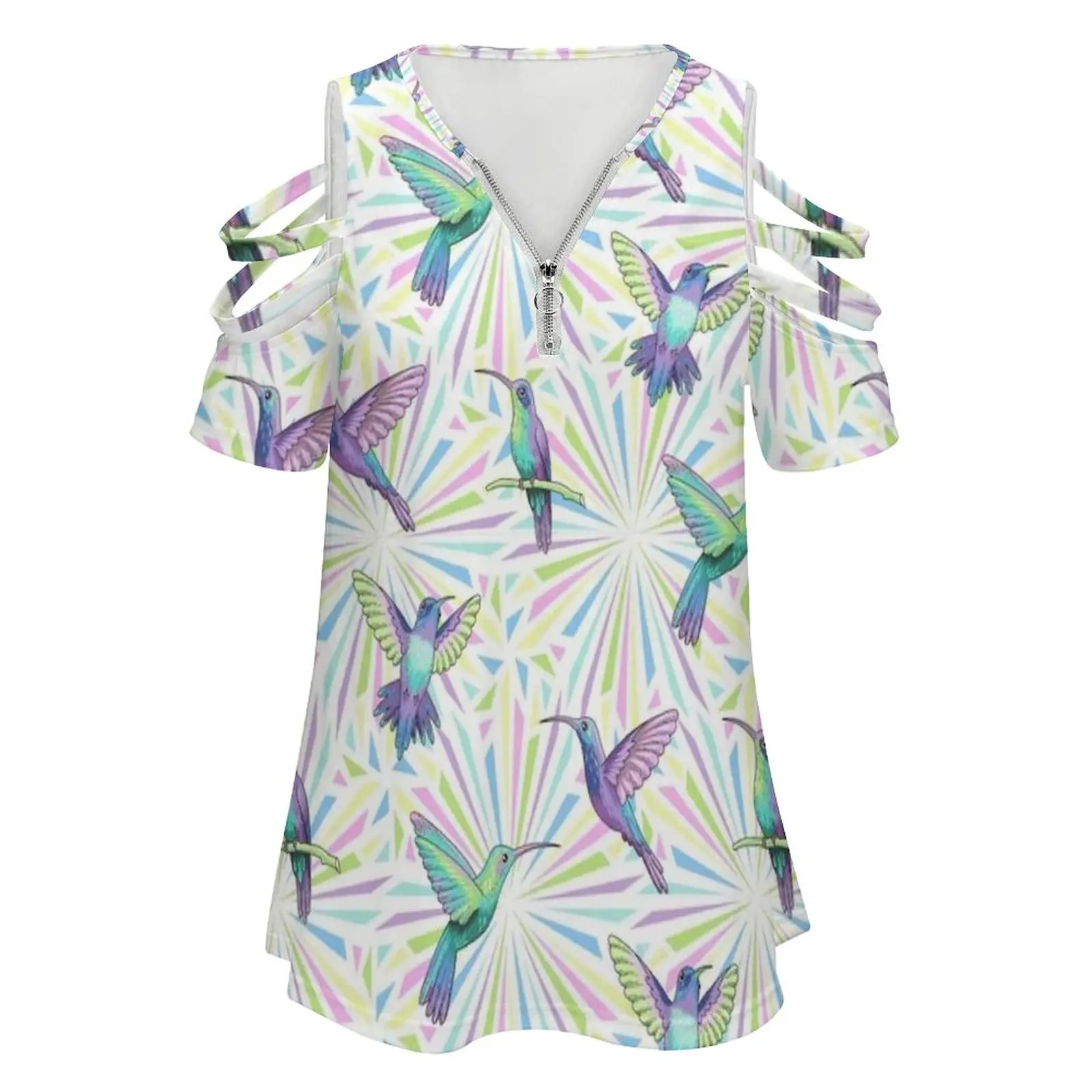 Hummingbirds Colibri Sky New Fashion Zip Off Shoulder Top Short-Sleeve Women Shirt Hummingbird Hummingbirds Bird Hummingbird