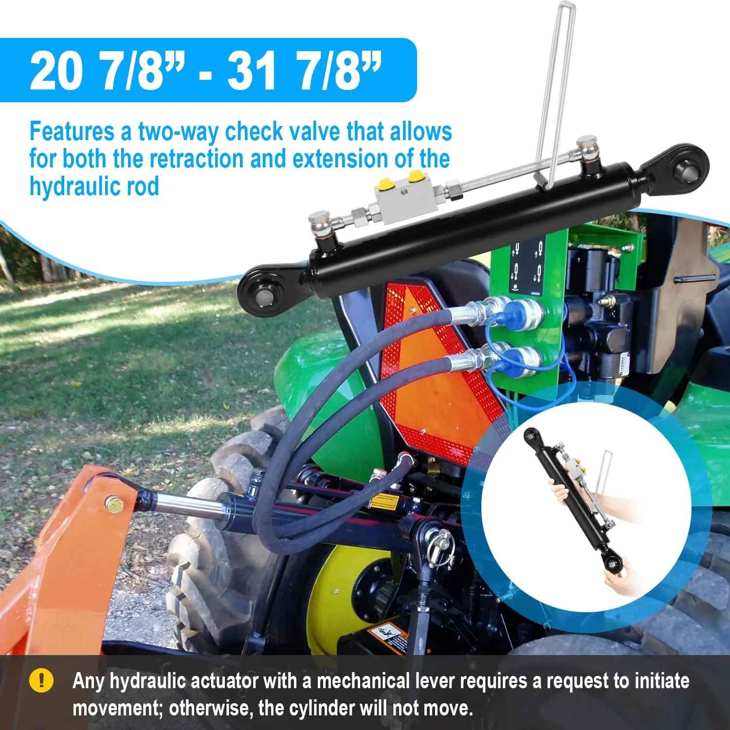 TML Universal Replacement for Hydraulic Top Link Cat 1-1 with Locking Block 20 7/8” - 31 7/8” with 2 x Hose & a Dual Check Vavle