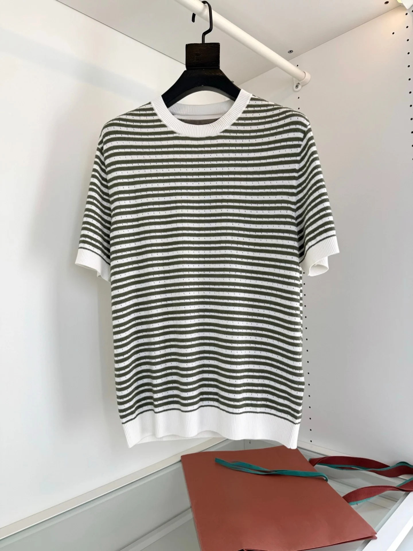 

Italian Vintage Men's Short Sleeve T-Shirt round Neck Striped Knitted Loose Fit Fashionable Timeless Style Summer Essential