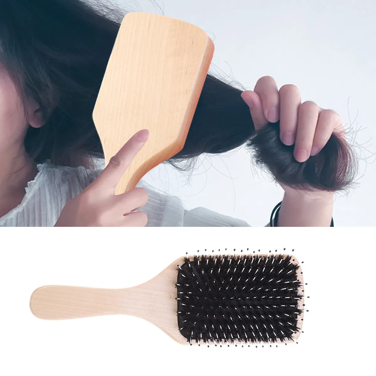 

Boar Bristle Massage Hair Brush Natural Paddle Styling Hairbrush for Thin Fine Normal Curly Wavy Hair Healthy Shine