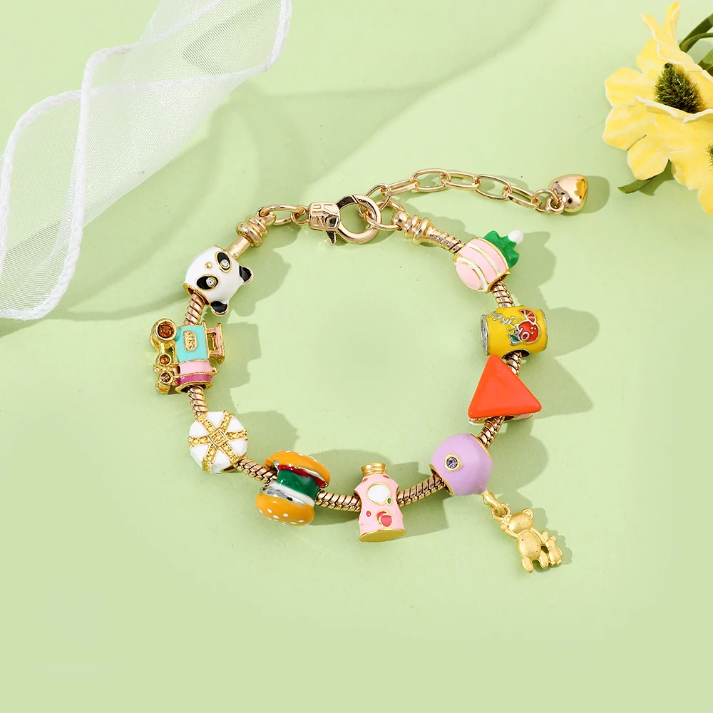 Funny Cartoon Diy Bracelet for Women Y2K Hand Accessories Creativity Fast Food Hamburger sandwich Beads Charms Bracelet