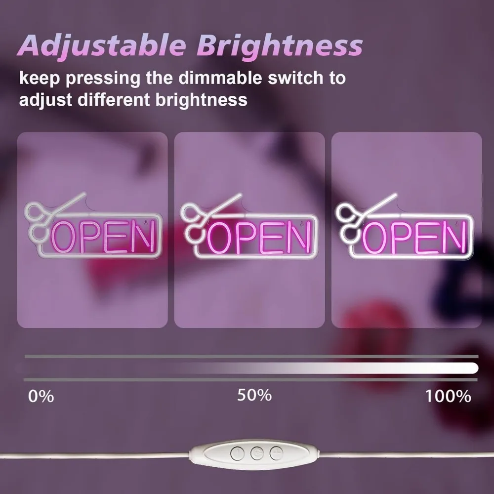 Open Neon Sign Pink White LED Signs USB Powered Neon Light up Signs for Bar Salon Store Coffee Shop Club Business Wall Decor