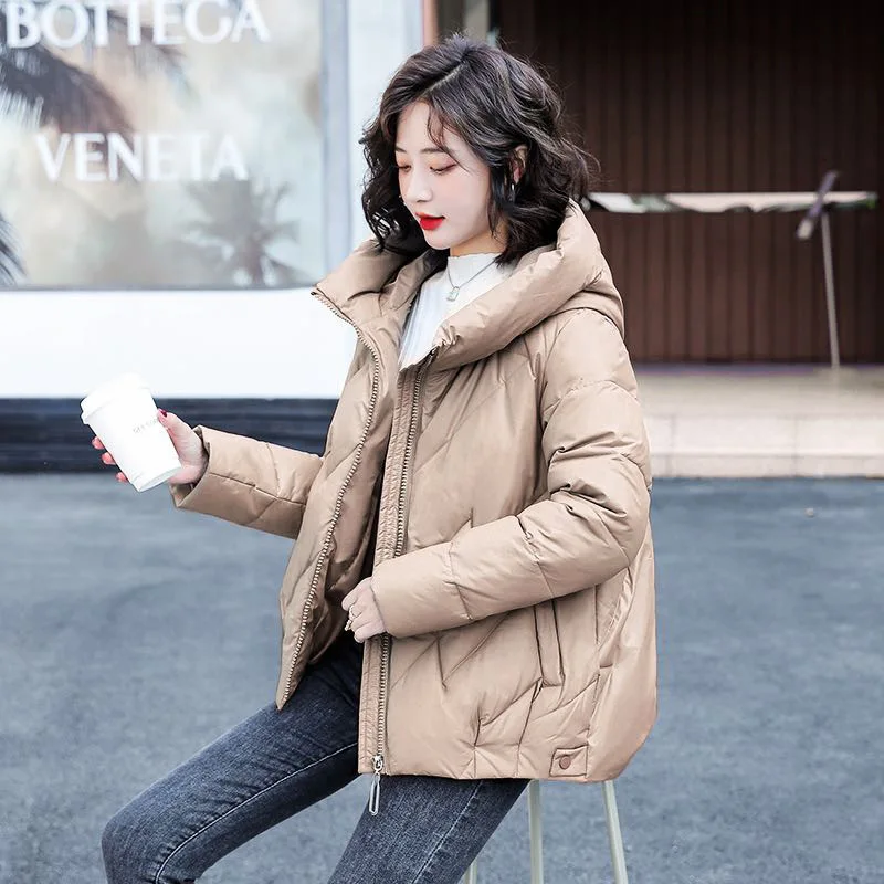 Women's Short Winter Cotton Jacket Warm New Loose Hooded Thick Cotton Coat Trendy Quilted Cotton Padded Jacket Parkas Clothing