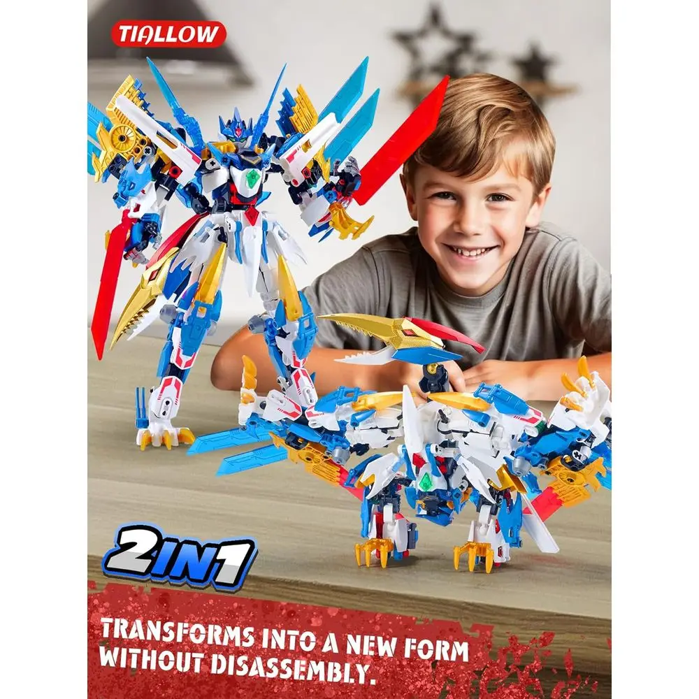 Dinosaurio y Mech que transforma bloques de construcción, kit de figuras de acción de pterosaurio, edades de 8 a 12 años