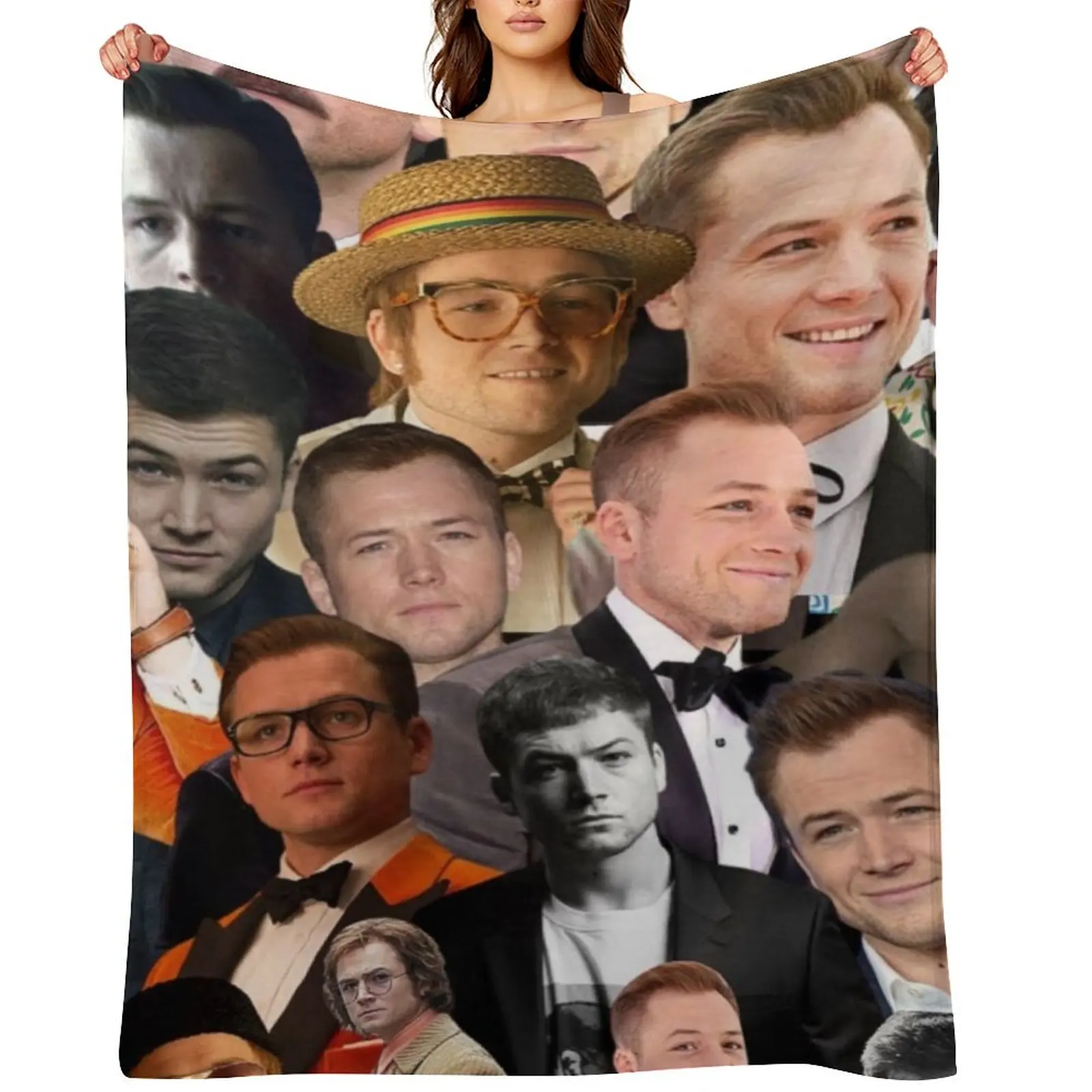 

taron egerton photo collage Throw Blanket Soft Plaid Beautifuls Thermals For Travel Blankets