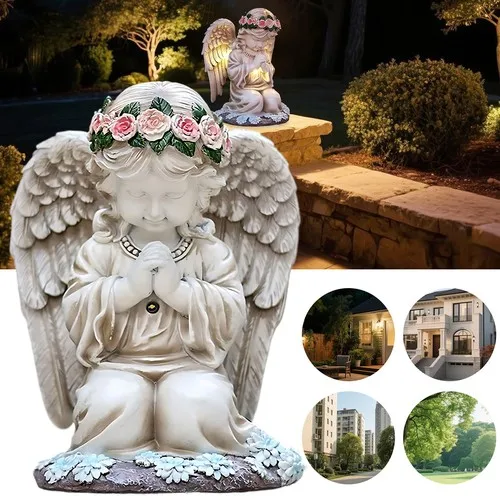 Statue d'ange ailé en résine, résistante aux UV, pour jardin extérieur, décoration de pelouse, sculpture, figurine de chérubin imperméable pour cour, véranda, tombe, décoration religieuse commémorative