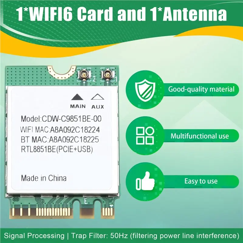 

AU61-Bluetooth 5.2 WIFI6 RTL8851BE AX900 Двухдиапазонная сетевая карта 2,4G/5G NGFF M.2 Беспроводной Wi-Fi-адаптер для Windows 10/11